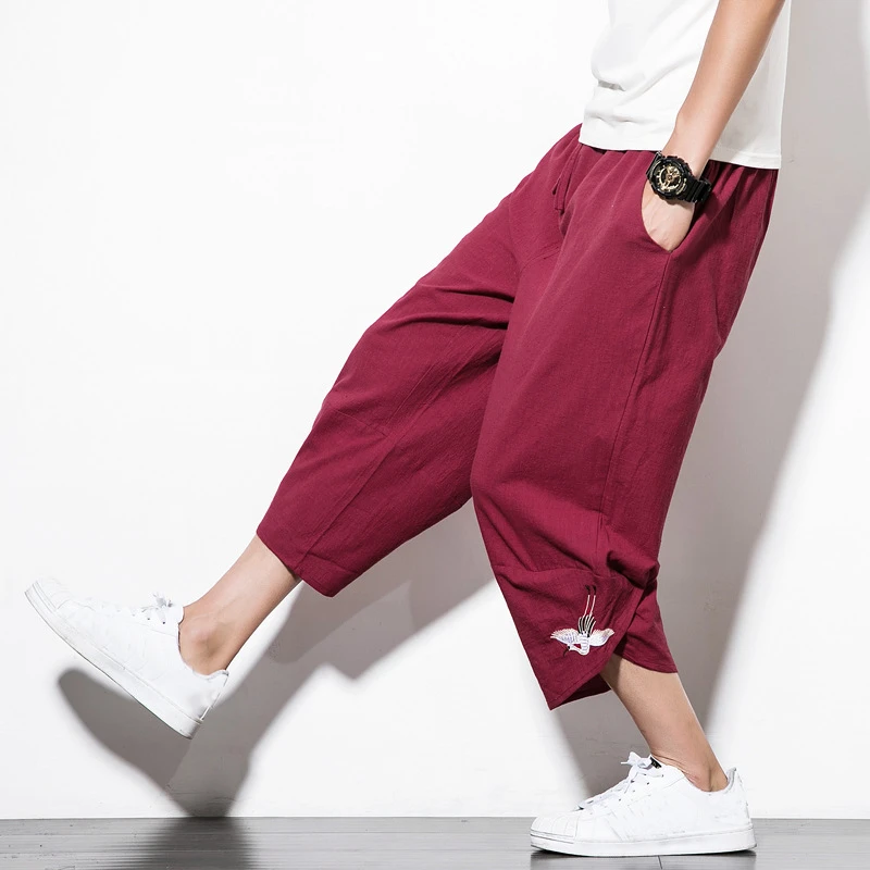 Red Pants Японский стиль Харадзюку размера плюс мужские брюки журавль костюм самурая свободные японские Модные капри женские Блум брюки хаори Азиатский - Цвет: Red Pants