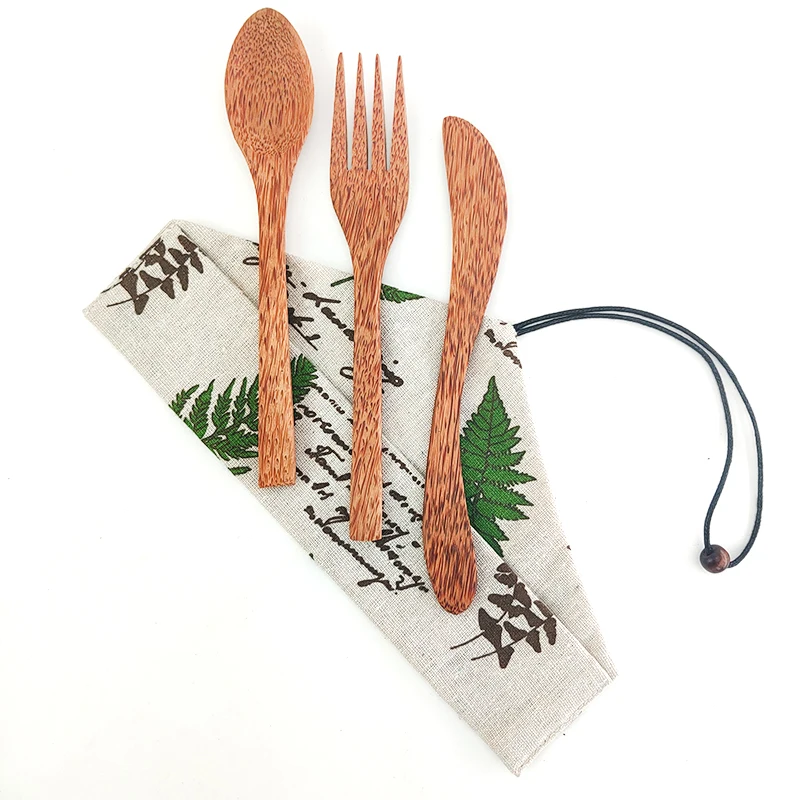 Набор столовых приборов из кокосового ореха 3 шт. натуральный экологичный нож