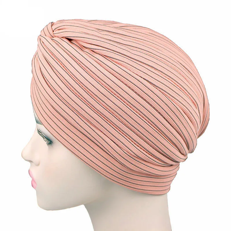 Новая мода женский вязаный тюрбан в полоску дышащий Тюрбан Твист повязка