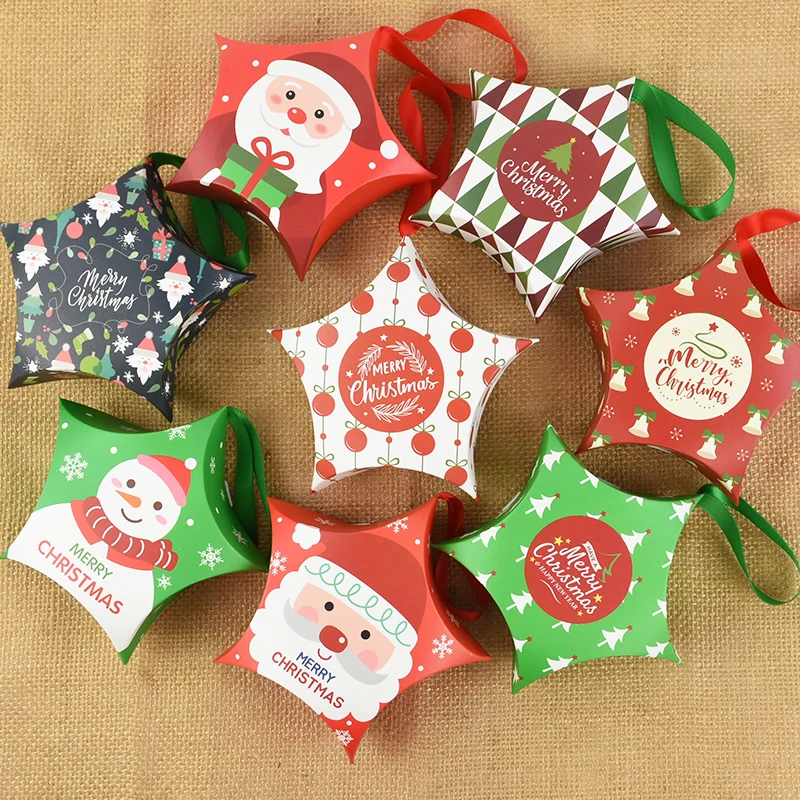 

10pc Christmas Gift Boxes DIY Paper Candy Box Star Shape Merry Christmas Boxes Bags for Home Birthday Wedding Decor Kids Gifts
