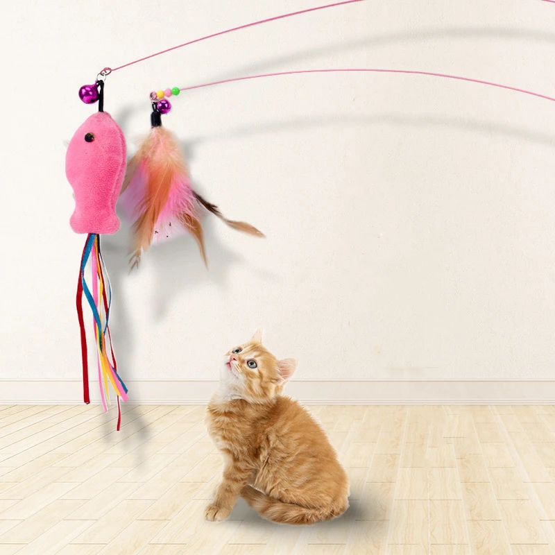 

Игрушки для домашних животных, 2 шт., палочки для кошек, Интерактивная игрушка для котят, трость с бусинами-колокольчиками, забавная рыба, пер...