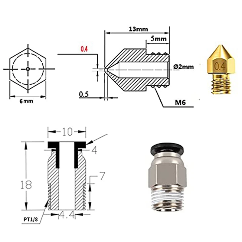Полностью металлический Hotend-титановый Тепловой разрыв сопло. 4 мм пневматический