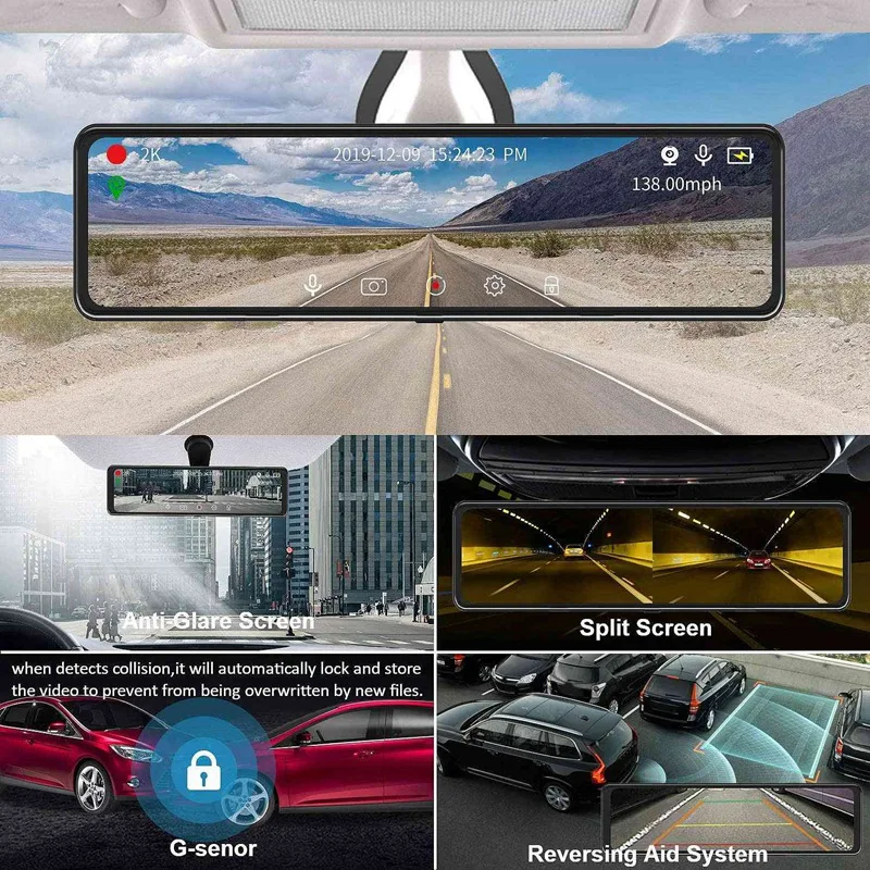 

12 Inch Car DVR 2K Stream Media Dash Cam Contact Sn Dash Camera Dual Lens Rearview Mirror Driving Recorder