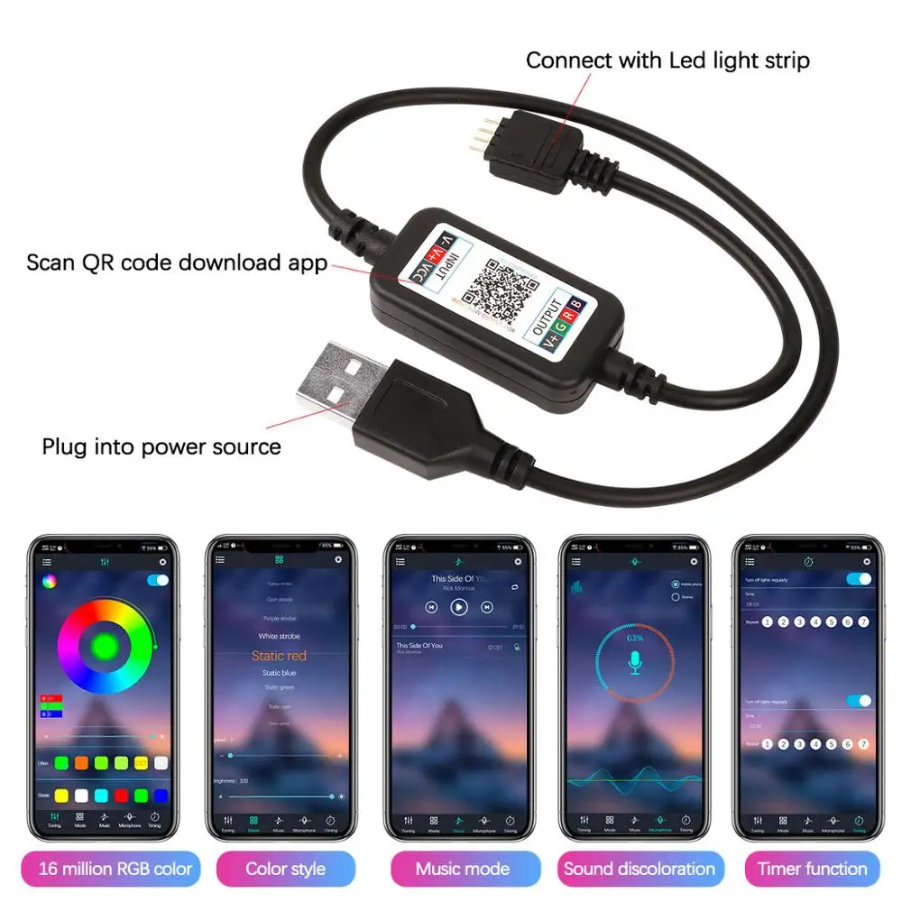 Светодиодный контроллер с Bluetooth App смарт управление RGB питание от USB многоцветное