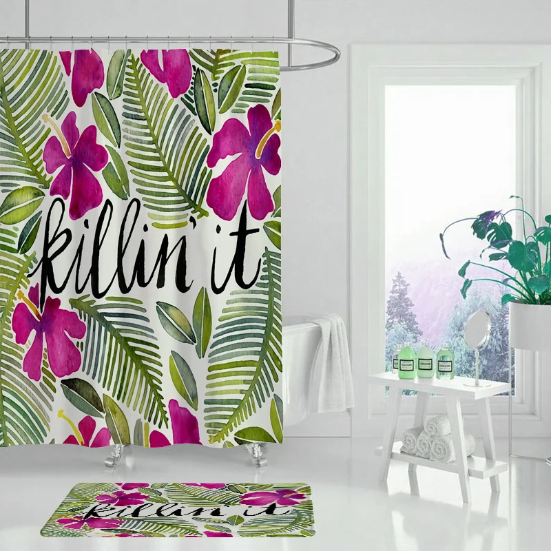 Зеленый завод английское слово занавеска для душа Водонепроницаемая Моющаяся