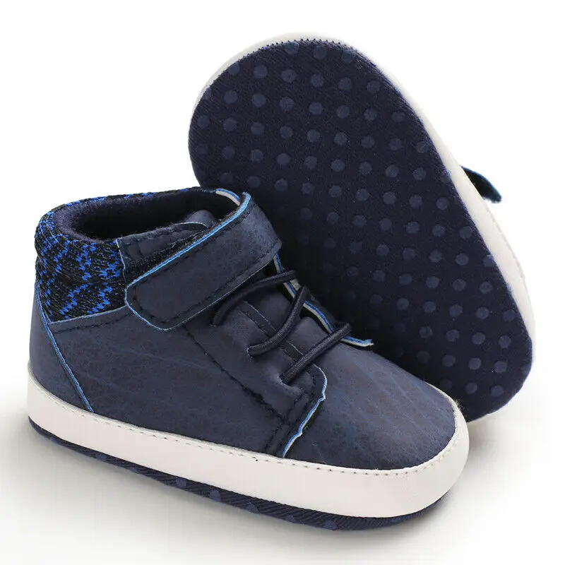 Dark blue 1 Детские первые ходунки 0-18 м детская обувь мальчик девочка новорожденный мягкая подошва s Кожа Детская кроватка мягкая подошва обувь ПВХ кроссовки - Цвет: Dark blue 1