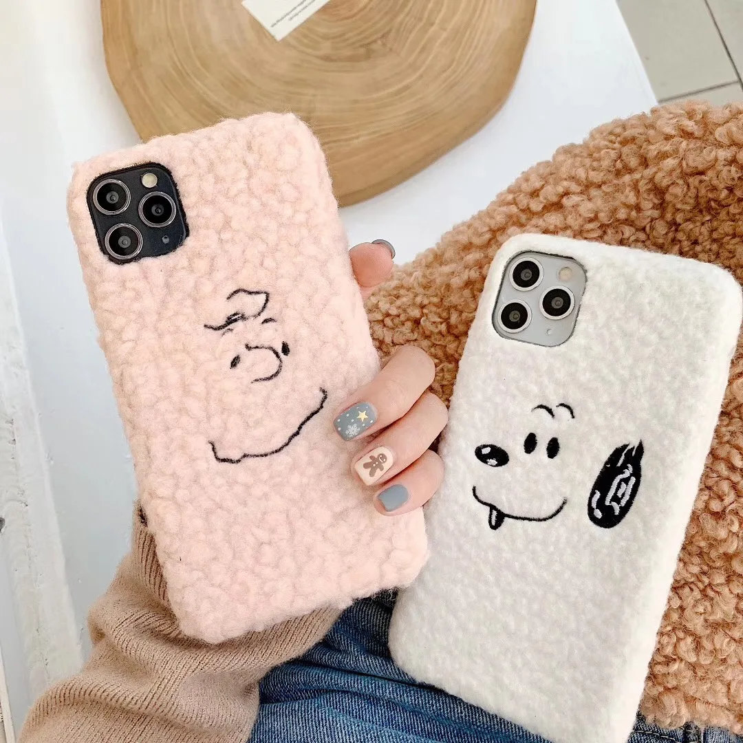 Hot Plush Charlie Brown Peanut beagle dog phone case for iphone 7 7plus 8 8plus cover 11 pro x xs max xr wool coque |
