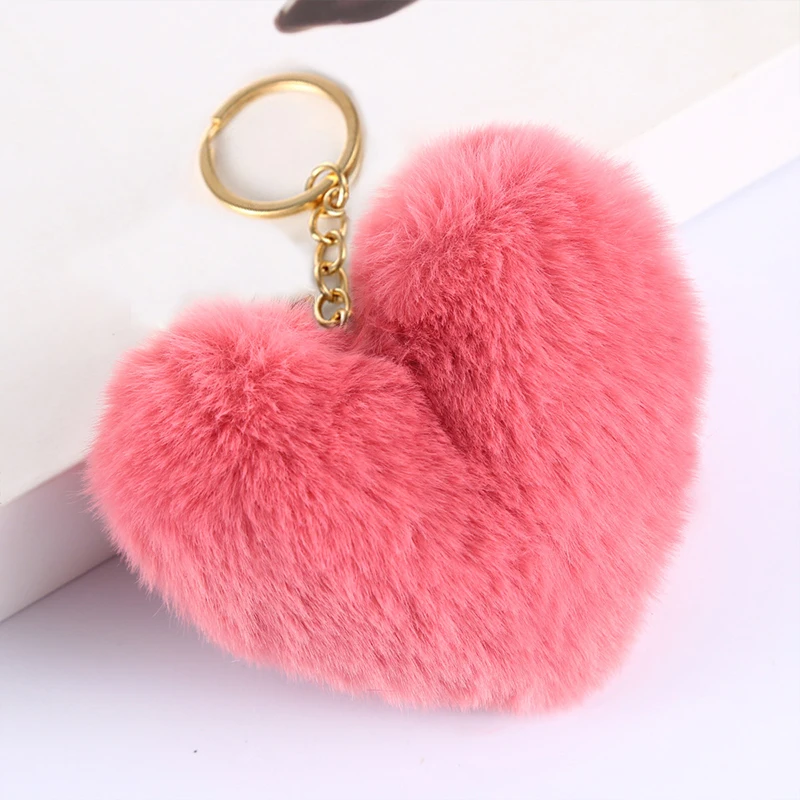 Artificial Rabbit Fur Pom-pom Keychain Leopard-print Pom-pom Keychain Lady Mobile Phone Bag Key Ring Love Pendant Decoration