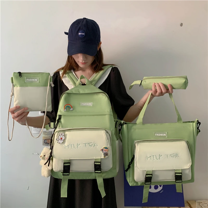 Холщовые школьные рюкзаки 4 шт./набор, женские милые школьные сумки для девочек-подростков 2021, сумки для книг, студенческие дорожные сумки на...