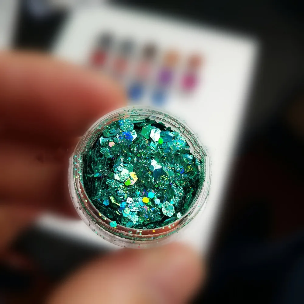 

24Pots/lot 24 colors HOLOGRAPHIC NAIL POWDER 3mm RAINBOW Glitter Effect Ultra Thin Dust Holo holographic mix chunky glitter