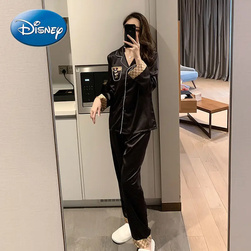 

Disney Mickey Mouse Ladies Long Sleeve Pajamas Ice Silk Thin Large Size Loose Home Wear Comfortable Pajamas
