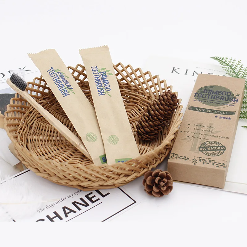 

Original Ecology Bamboo Toothbrush Family Pack 4pcs Toothbrush Biodegradable Eco-Friendly Natural Bamboo Charcoal Toothbrush