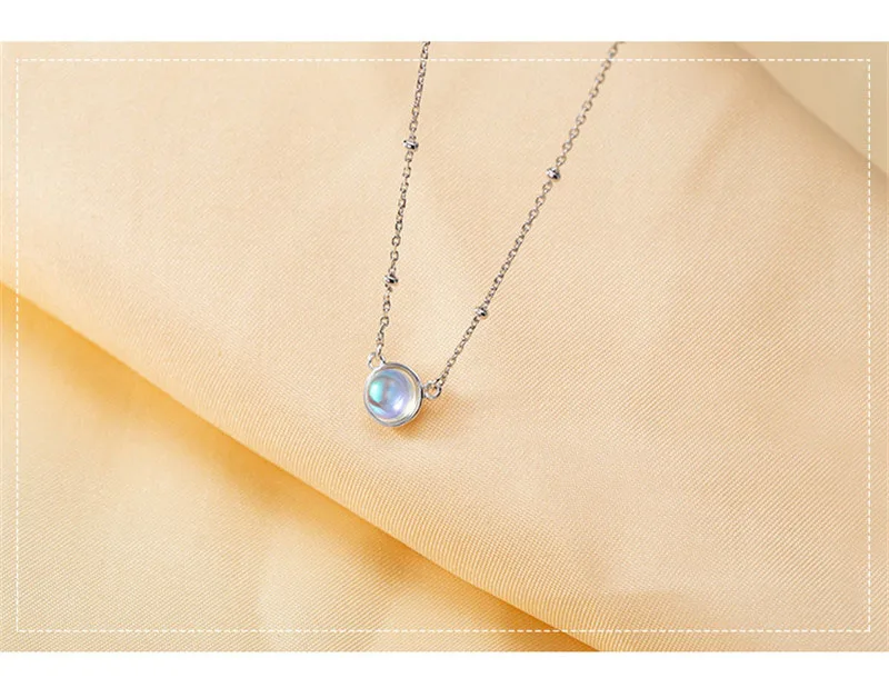 POFUNUO, 925 пробы, серебряное, для девочек, лунный камень, Круглый бисер, ожерелье для женщин, хорошее ювелирное изделие, лунный камень, счастливые бусы, чокеры, ожерелье, подарок