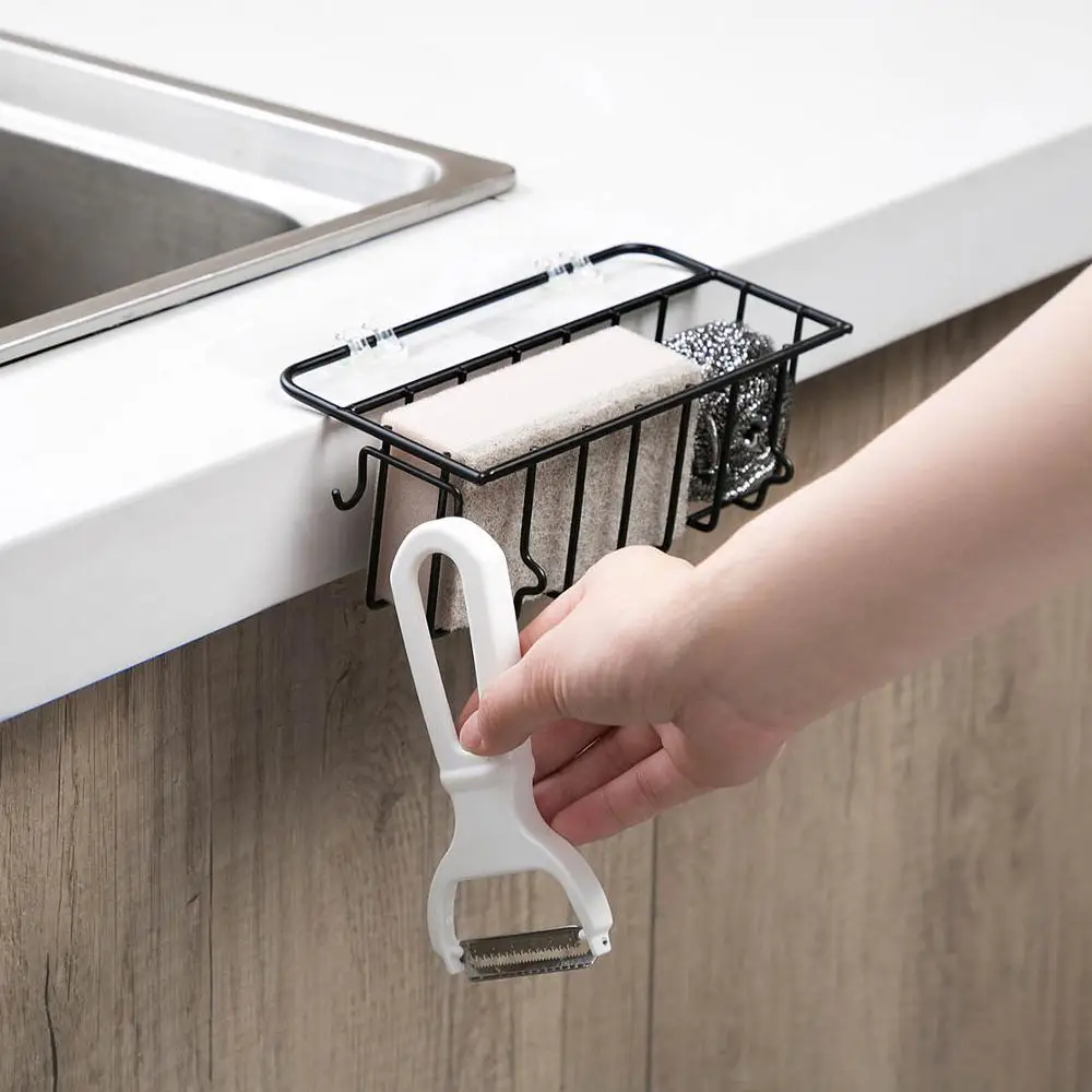 

Wall Mounted Wrought Iron Sink Rack Pool Rag Draining Shelf Kitchen Sink Sponge Storage Rack Holder