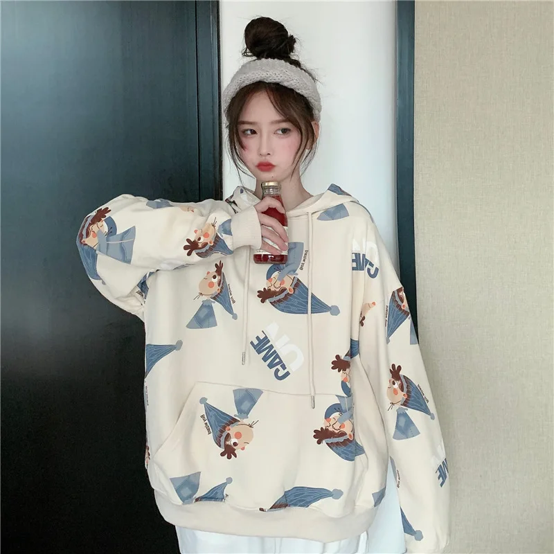 

Women's In Early Autumn And Winter 2020 New Cute Print Little Bear Plush Pullover Sweatshirt Harajuku Style En*