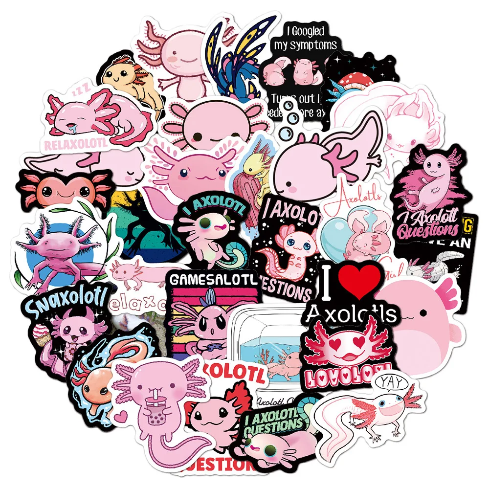 103050100pcs cute animal axolotl graffiti stickers cartoon decals water bottle laptop fridge scrapbook diary sticker kids toy free global shipping