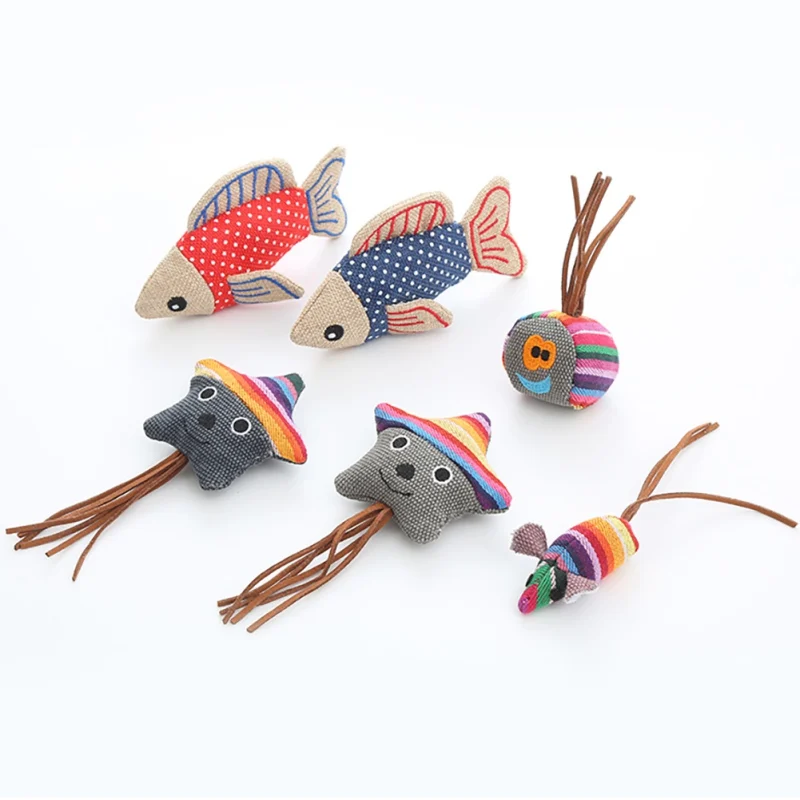 

Cute Animals Chew Cat Toys Funny Interactive Canvas Cat Toy with Catnip Cat Fish, Five-pointed Stars, Mouse, Ball Shaped Toy
