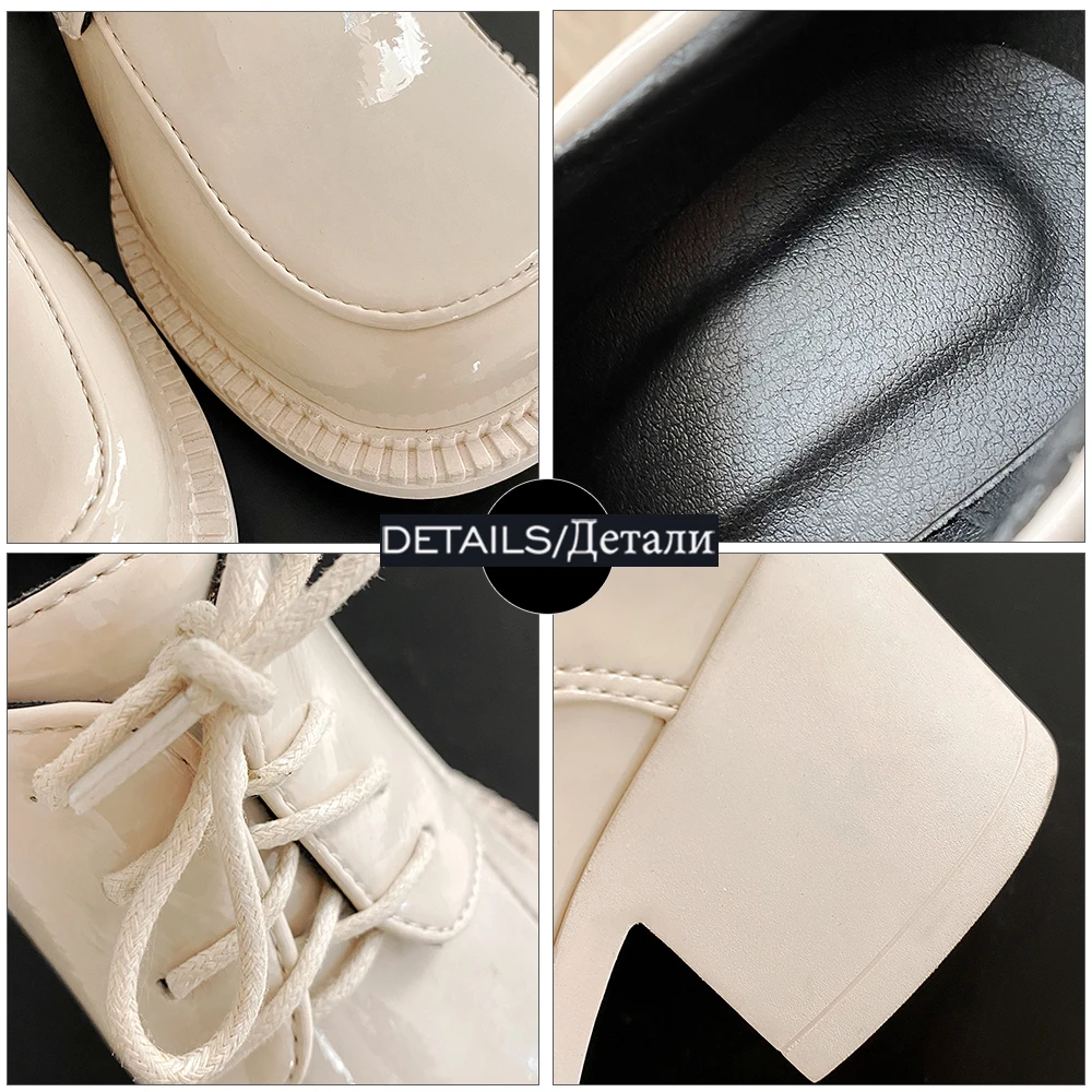 

WETKISS Women Patent Leather Pumps Chunky High Heels Round Toe Platform Cross Tied Casual Spring Ladies Lace Up Shoes 2021 New