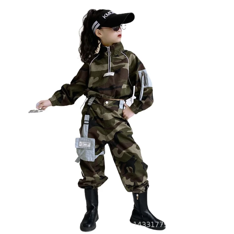 

2020 autumn and winter new girls' suits Korean boys camouflage casual western style sweater two-piece suit
