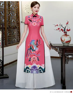Женское aodai вьетнамское традиционное платье ao dai вьетнамское китайское платье qipao элегантное азиатское платье cheongsam Phoenix qi pao - Цвет: color2