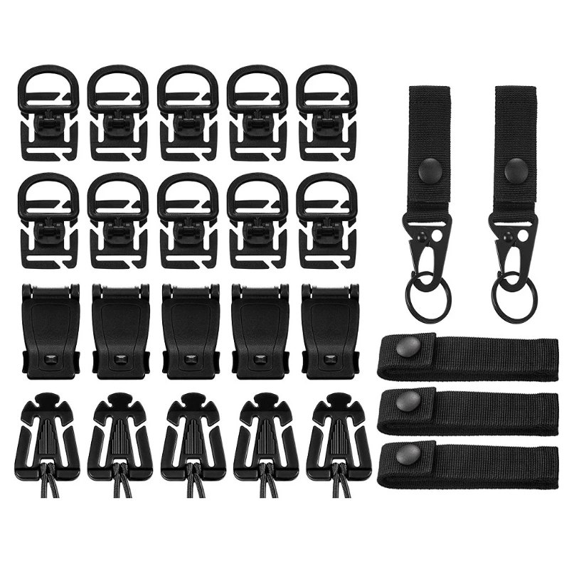

25 Pcs Backpack Fixing Buckle D-Ring Locking Gear Clip Backpack Attachments Kit Dominator Elastic Strings Strap Parts