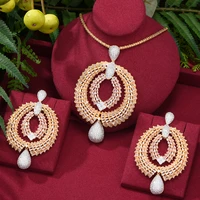 missvikki 2pcs luxury noble shiny big pendant drop earrings necklace jewelry set super cz bridal wedding party show accessories