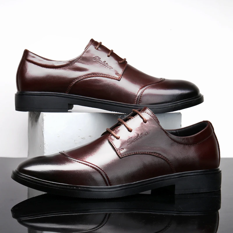 

Мужские броги из натуральной кожи, черные деловые классические туфли-оксфорды на шнуровке, официальные туфли, 2019
