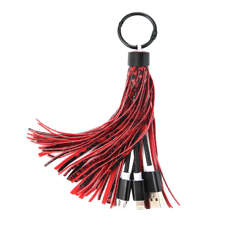 Из кожи ПУ с рисунком под змеиную кожу бахромой брелок кистями usb кабелем для iPhone