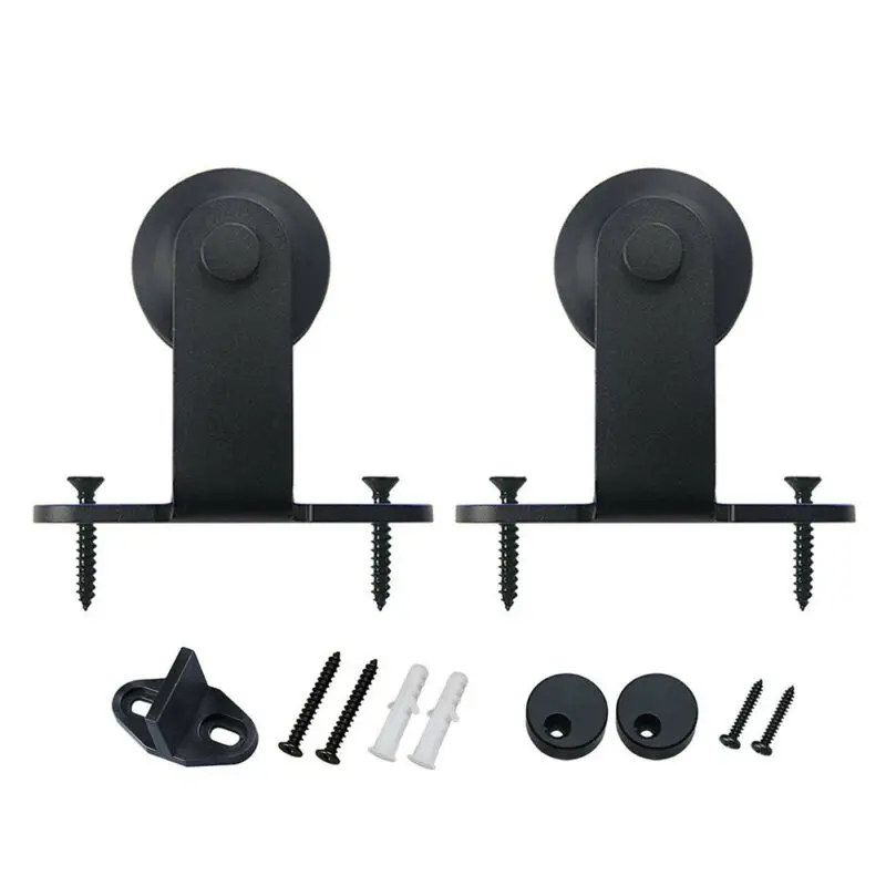 

2*Roller 2*Stopper Steel Sliding Barn Door Hardware Rollers 2Pcs Black Hanger Top Mounted Tool Parts Supplies