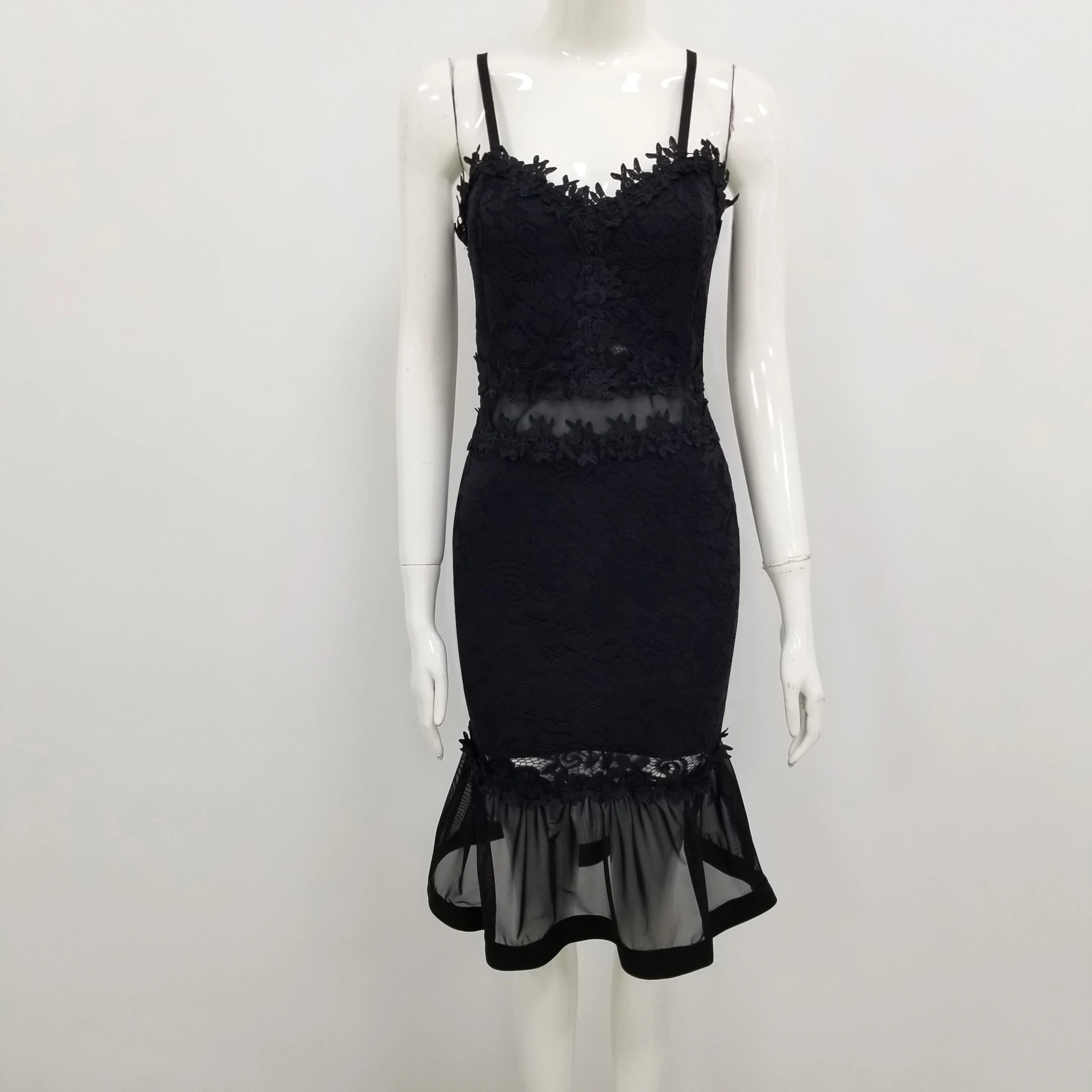 Новое поступление, Черное Кружевное Платье на бретельках, Открытое платье с рыбьим хвостом, элегантное облегающее платье миди, винтажное пл... от AliExpress RU&CIS NEW