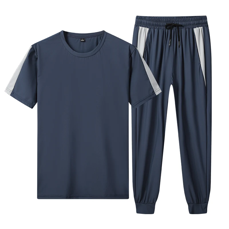 

Men's Summer Sportswear Suit Two Pieces Sets T Shirts+ Ankle Pants Male Casual Slim Tracksuit O-Neck Clothing