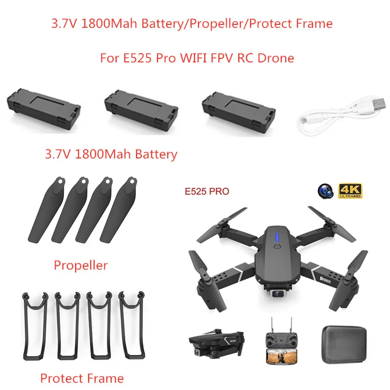 

3.7V 1800mAh Battery Propeller Protect Frame USB Line For E525 PRO Obstacle Avoidance RC Drone E525 PRO Accessories E525 Blades