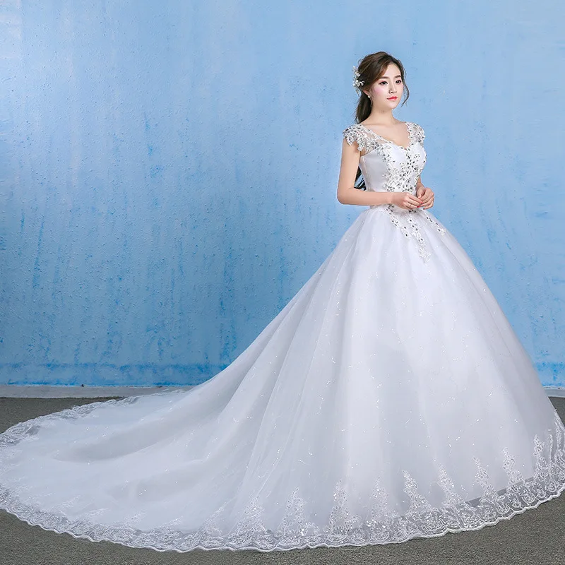 

Spring One-shoulder Dreamy Slim-fit Mid-sleeve Lace Knot Wedding Dress Qi Ground Wedding Dress Is Thin and Elegant Tail Dress
