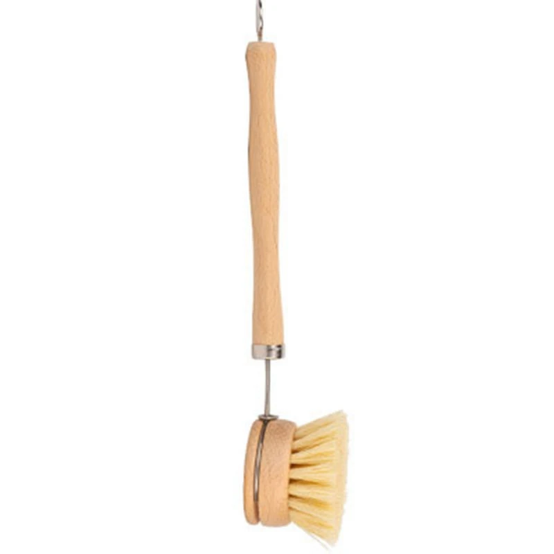 

2Pcs Sisal Hemp Cleaning Brush Wooden Long Handle Vegetable Scrub Brush Head Replacement Biodegradable Kitchen Brushes