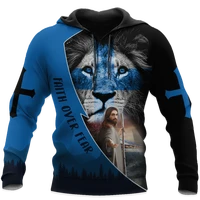 jesus lion faith over fear casual hoodie spring unisex 3d printing sublimation zipper pullover menwomens sweatshirt