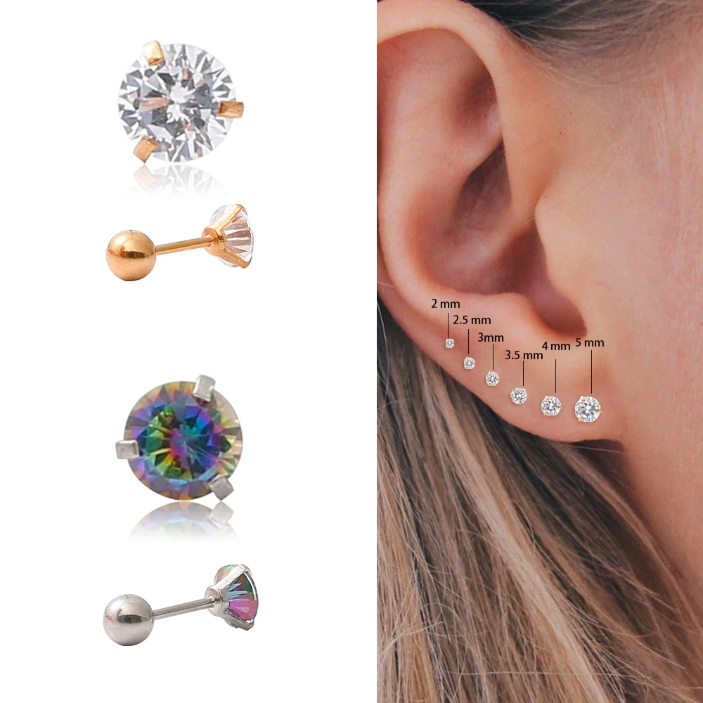 Small Round Cz Tragus Cartilage Rook Helix Snug Conch Earring 16G Prong Gem Monroe Tragus Helix Ear Piercing 1PCS