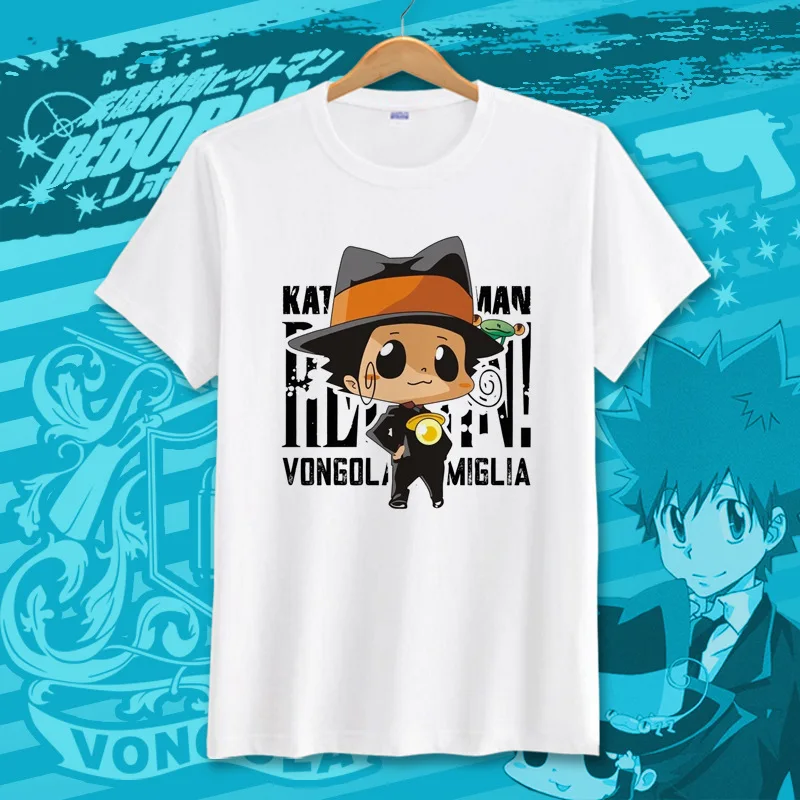 Японский аниме kateyo Hitman Reborn футболка Sawada Tsunayoshi летняя модный мультяшный Топ