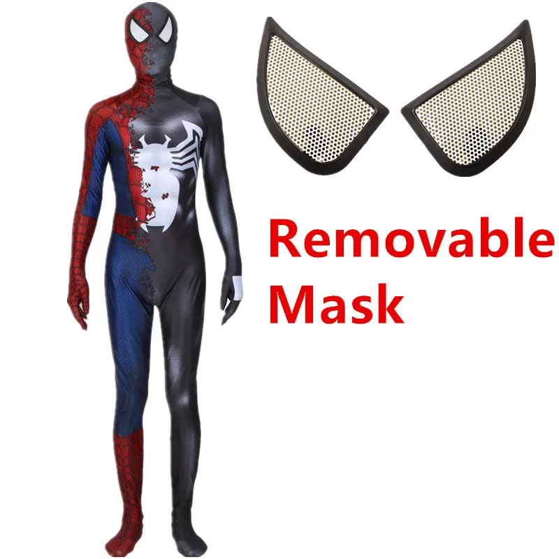 Removable Mask Symbioted Venom Удивительный Человек-Паук Мужской костюм для косплея супергерой zentai шаблон боди костюм комбинезоны - Цвет: Removable Mask