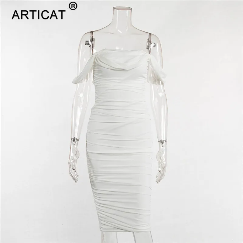 Женское двухслойное платье Articat белое с открытыми плечами и открытой спиной