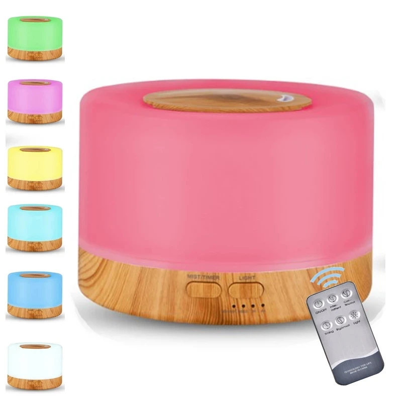 

500ML Air Aroma Humidifier Wood Ultrasonic 7 Color LED Lights Electric Aromatherapy Essential Oil Aroma Diffuser Remote Control
