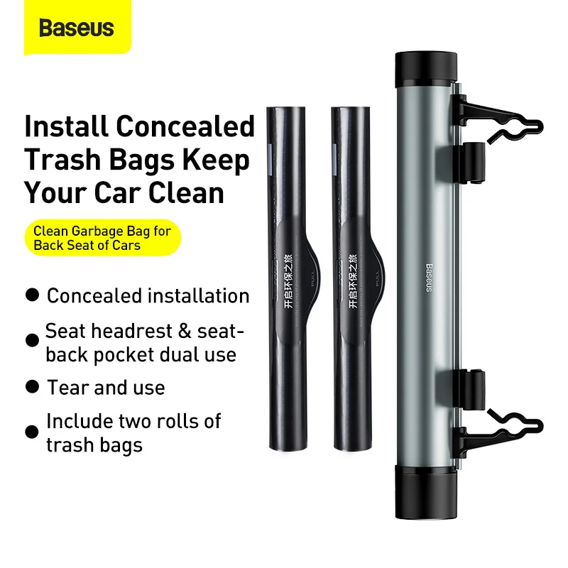 Baseus Car Organizer Backseat Storage Bag Trash Bin Metal Can Dustbin Alloy Garbage for Auto Back Seat Accessories |