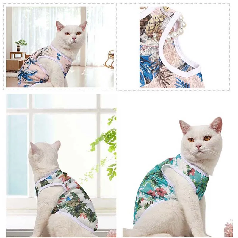 

Гавайская рубашка для собак и кошек, летняя майка, дышащая Кокосовая елка, ананас, футболка без рукавов, костюм щенков йоркширских котят