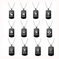 zodiac symbol fish lion dog tag pendant necklace for men stainless steel horoscope female male jewelry birthday jewellery gift