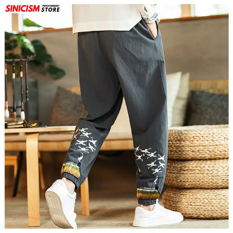 Мужские брюки с вышивкой Sinicism Store повседневные в китайском стиле для фитнеса 3