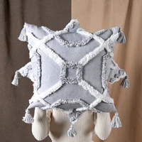 2021 new gray 4545cm pillowcase tassel lace cotton embroidered geometric european home decoration sofa waist cushion cover