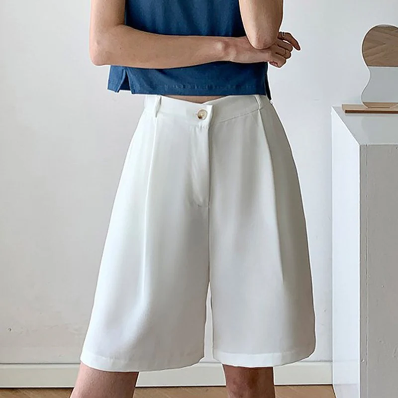 

Women's Summer Short 2021 High Waist Female Loose Gray Classic Five-Point Long Office Casual Trousers Black Green Shorts