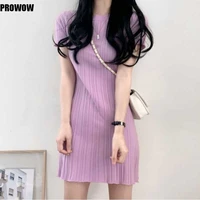 one piece lady knitted sweater dress korean elegant 2021 summer dresses french fashion women slim vintage party holiday dress