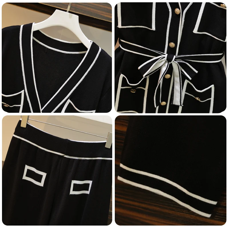 

Knitted Sweater 2 Piece Set Women Fragrance Two-piece Suit Loose Wide Leg Pants Ensemble Femme Survetement Women's Tracksuits