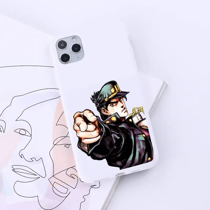 

JoJo Bizarre Adventure jotaro kujo Phone Case White Candy Color for iPhone 6 7 8 11 12 s mini pro X XS XR MAX Plus