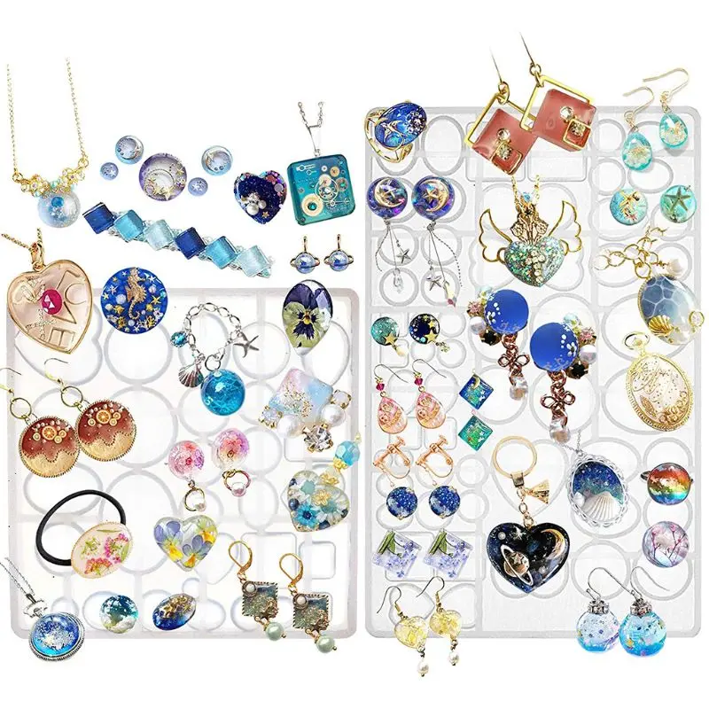 

Gem Jewelry Silicone Mold Oval Teardrop Square Heart Round Shapes, for Polymer Dried Flower Resin Decorative DIY Hand Crafts